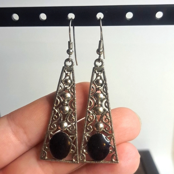 Jewelry - Vintage Tribal Style Silver and Black Earrings